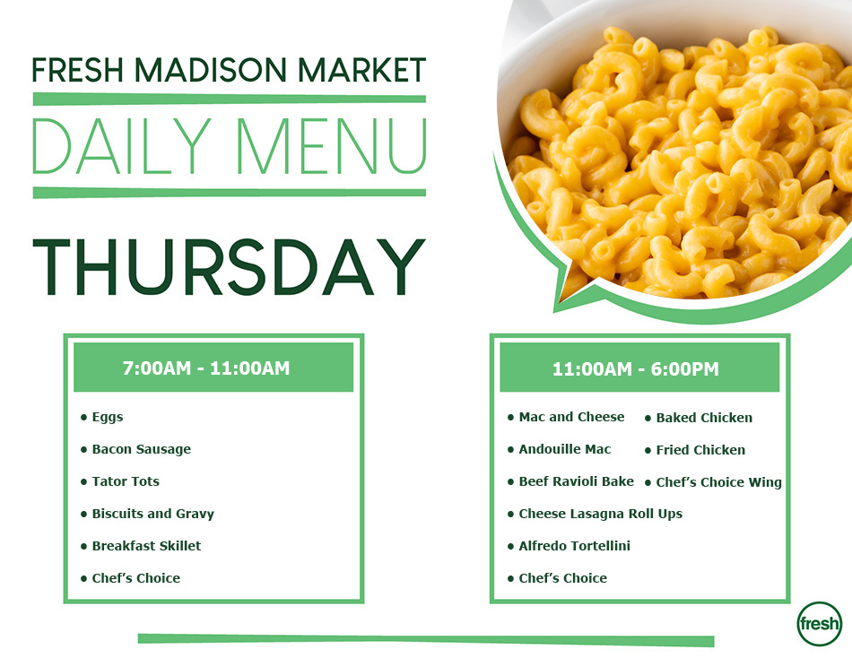Fresh Madison Market Daily Menu Monday